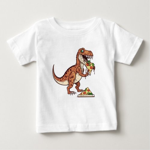 Raptor dinosaur eating pizza Birthday Gift  Baby T_Shirt