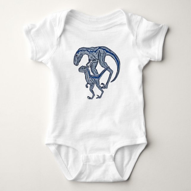 Raptor dinosaur infant newborn boy girl baby bodysuit (Front)