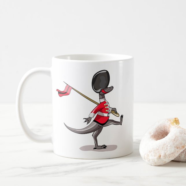 Raptor Dressed As A British Guard. Coffee Mug (With Donut)
