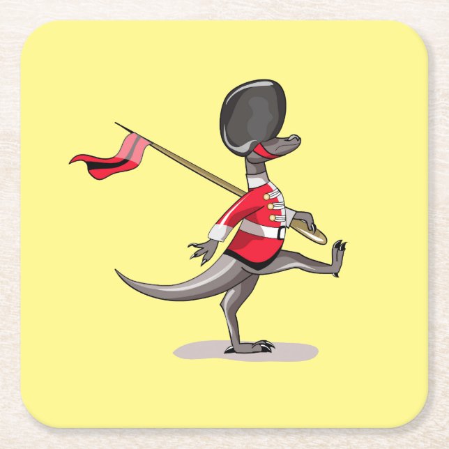 Raptor Dressed As A British Guard. Square Paper Coaster (Front)
