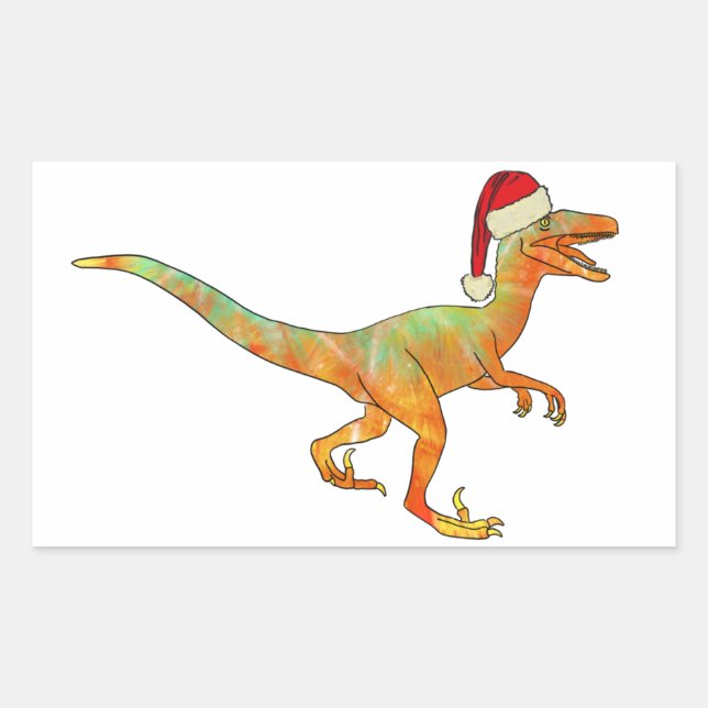 Raptor Funny Festive Velociraptor Xmas Dinosaur Rectangular Sticker (Front)