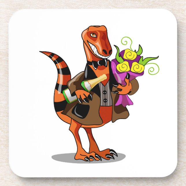 Raptor Holding Bottle Of Sparkling Wine & Flowers Beverage Coaster (Front)