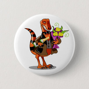 Raptor Holding Bottle Of Sparkling Wine & Flowers Button