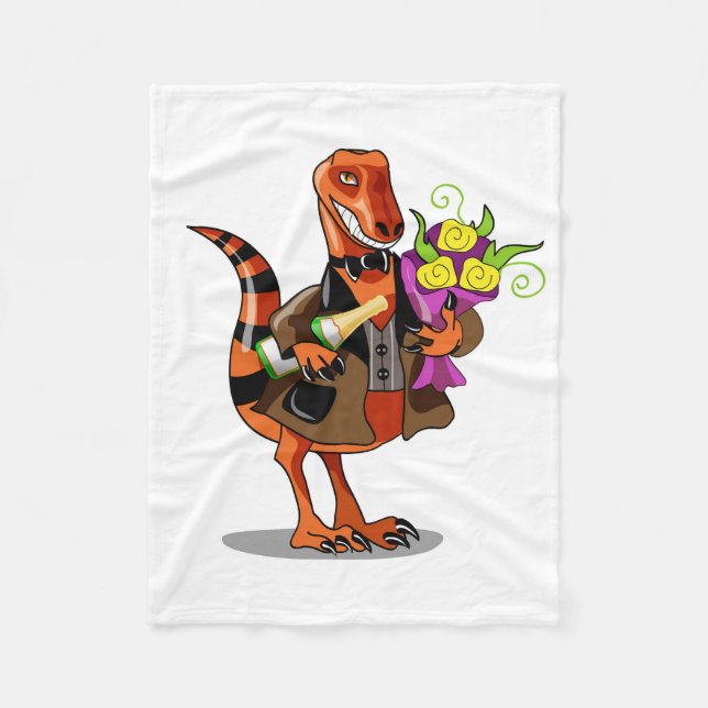 Raptor Holding Bottle Of Sparkling Wine & Flowers Fleece Blanket (Front)
