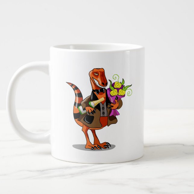 Raptor Holding Bottle Of Sparkling Wine & Flowers Giant Coffee Mug (Left)