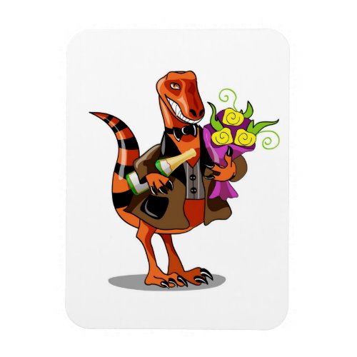 Raptor Holding Bottle Of Sparkling Wine  Flowers Magnet