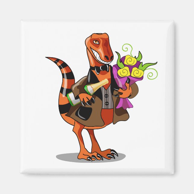 Raptor Holding Bottle Of Sparkling Wine & Flowers Magnet (Front)