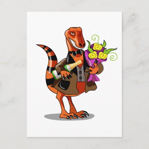 Raptor Holding Bottle Of Sparkling Wine  Flowers Postcard