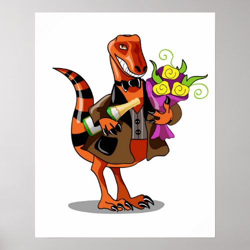 Raptor Holding Bottle Of Sparkling Wine  Flowers Poster