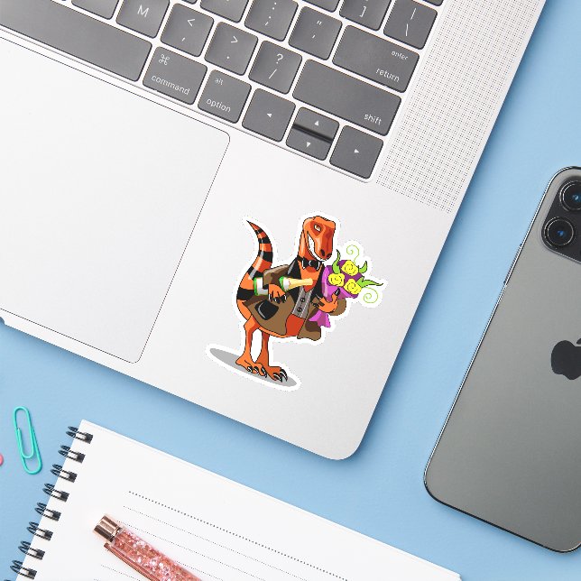 Raptor Holding Bottle Of Sparkling Wine & Flowers Sticker (Laptop w/ iPhone)