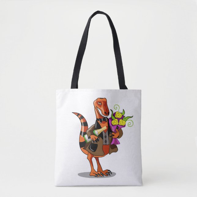 Raptor Holding Bottle Of Sparkling Wine & Flowers Tote Bag (Front)