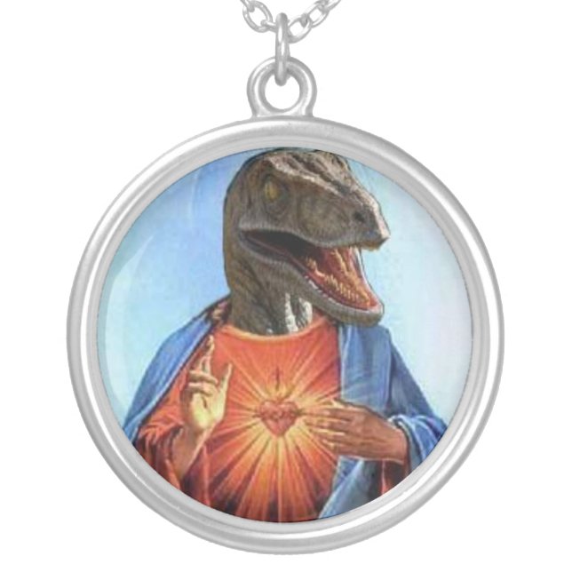 Raptor Jesus Silver Plated Necklace (Front)