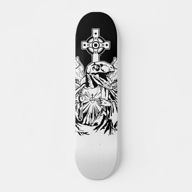 Raptor Jesus went extinct for your sins skateboard (Front)