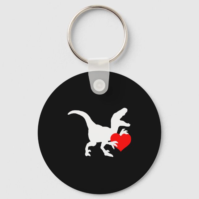 Raptor Love Valentines Day Gift Dino Raptor Heart  Keychain (Front)