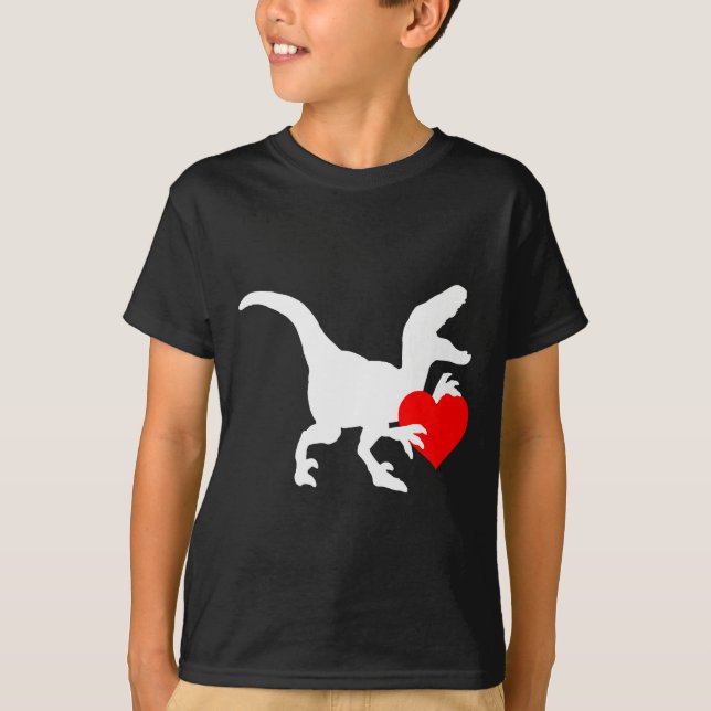 Raptor Love Valentines Day Gift Dino Raptor Heart  T-Shirt (Front)