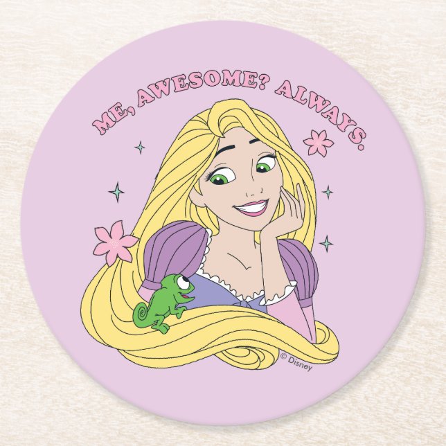 Rapunzel Always Awesome Round Paper Coaster (Front)