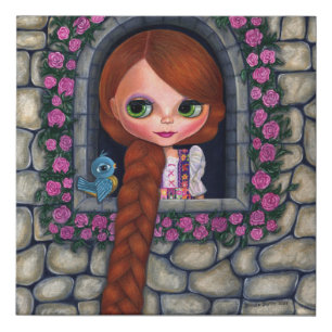 Rapunzel Big Eyes Girl Doll Cute Redhead Bluebird Faux Canvas Print