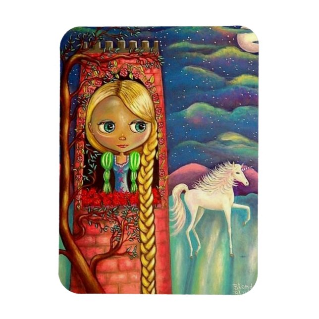 Rapunzel Doll in Pink Tower Unicorn Cute Magnet (Vertical)