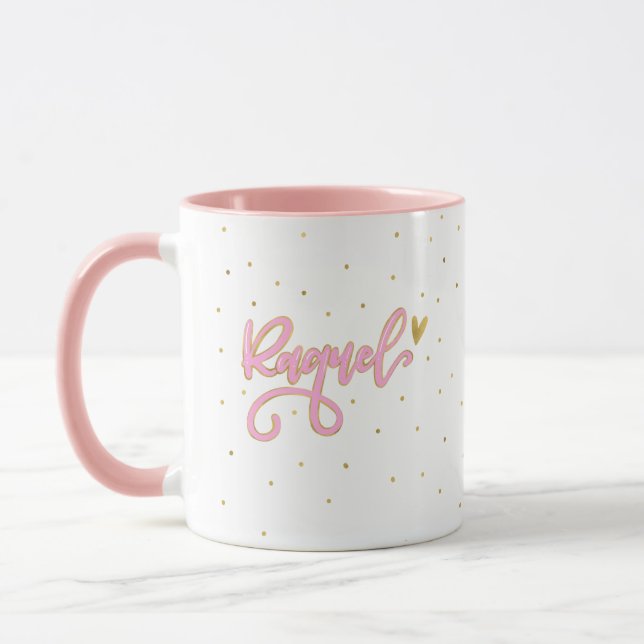 Raquel - Pink and Gold Lettering Mug (Left)