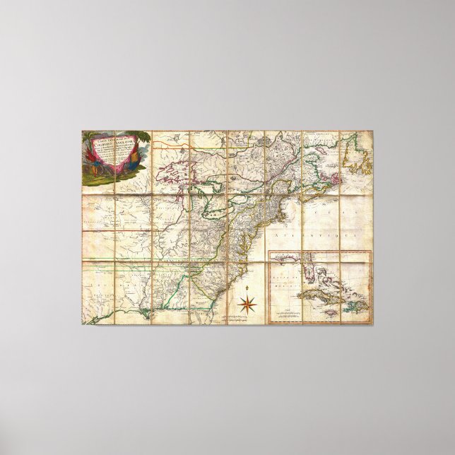 RARE 1779 Colonial America Map by Rene Phelippeaux Canvas Print (Front)