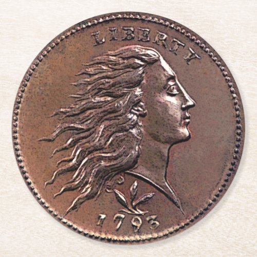 Rare 1793 US Penny Round Paper Coaster