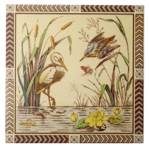Rare Aesthetic Nature Pond Life 1880s Tile Repro