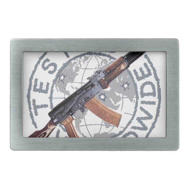 RARE AK-47 RUSSIAN ARMY KALASHNIKOV GUN MILITARY RECTANGULAR BELT BUCKLE (Front)