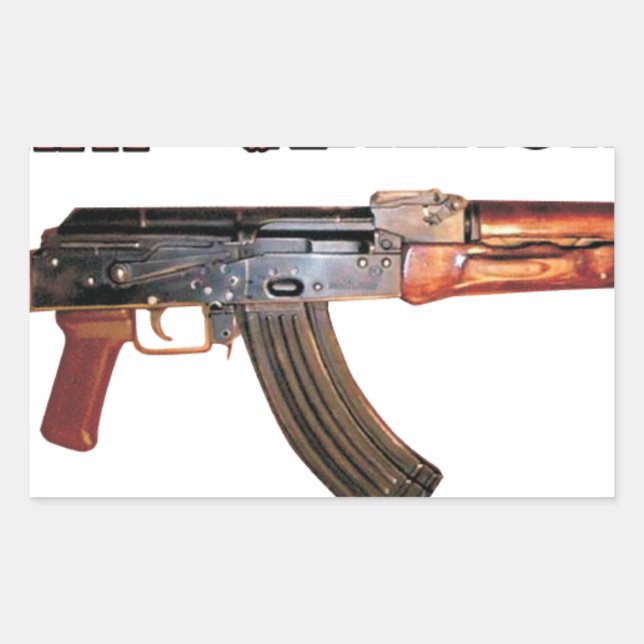 RARE AK-47 RUSSIAN ARMY KALASHNIKOV GUN MILITARY RECTANGULAR STICKER (Front)