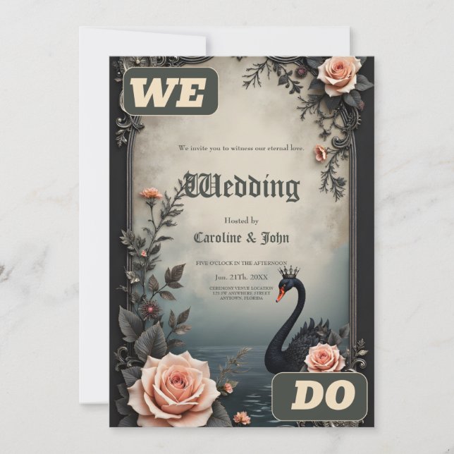 Rare as a black swan, timeless as true love.  invitation (Front)