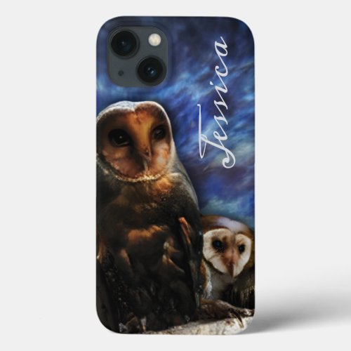 Rare Black Barn Owl  Owlet Chick Blue Night Sky iPhone 13 Case