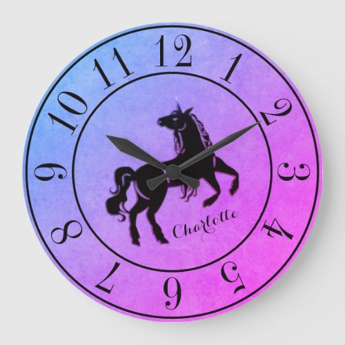Rare Black Unicorn Gradient Purple Personalized Large Clock