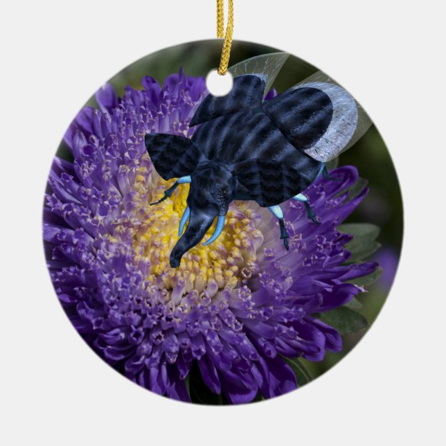 Rare Blue Elephant Bug Ceramic Ornament (Front)