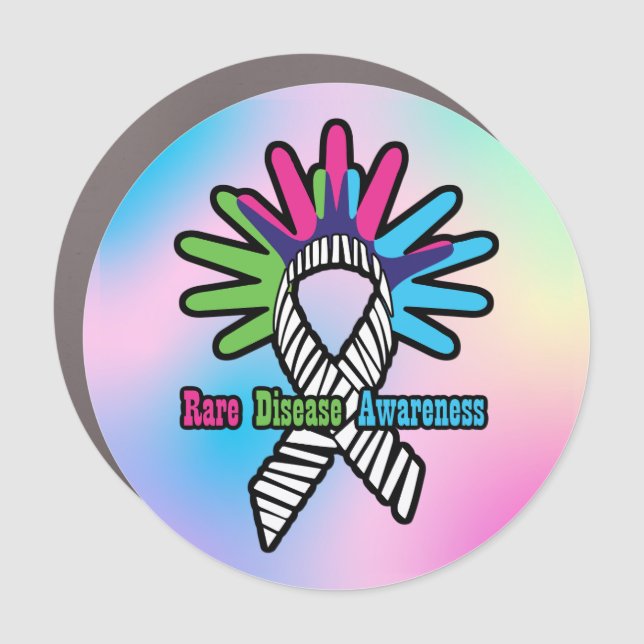 Rare Disease Awareness Ribbon & Hands Car Magnet (Front)