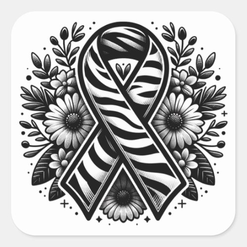 Rare Disease Awareness Ribbon with Flowers Square Sticker