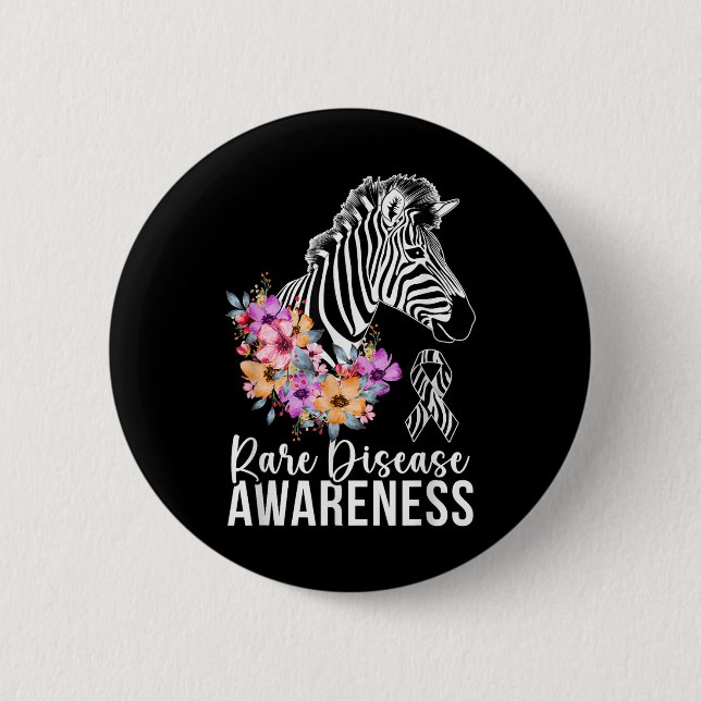 Rare Disease Awareness Zebra Rare Disease Warrior  Button (Front)