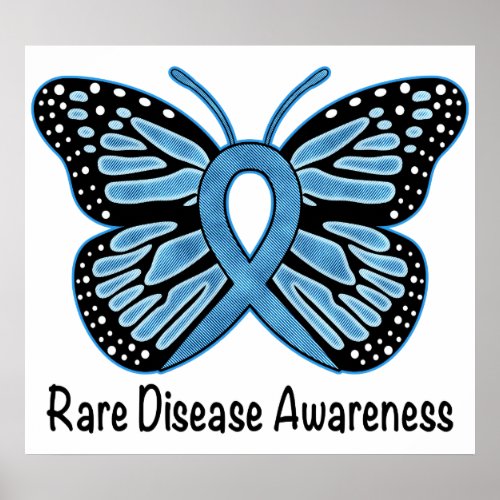 Rare Disease Butterfly of Hope Denim Ribbon Poster