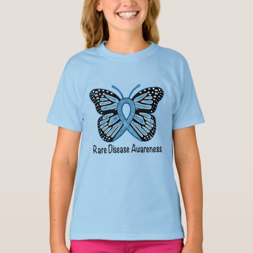Rare Disease Butterfly of Hope Denim Ribbon T_Shirt