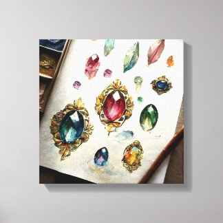 Rare Gem Watercolor Painting Canvas Print Vintage