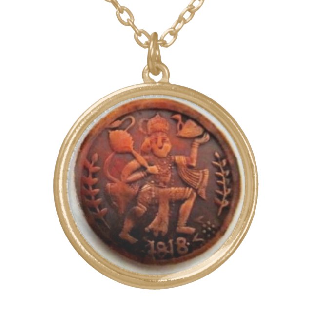 RARE HANUMAN LOCKET YEAR 1818 GOLD PLATED NECKLACE (Front)