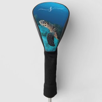 Rare Hawksbill Turtle Swimming Monogram Initial 