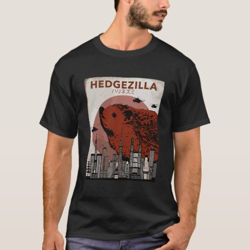 Rare Hedgezilla Movie Poster Style Graphic Long Sl T_Shirt