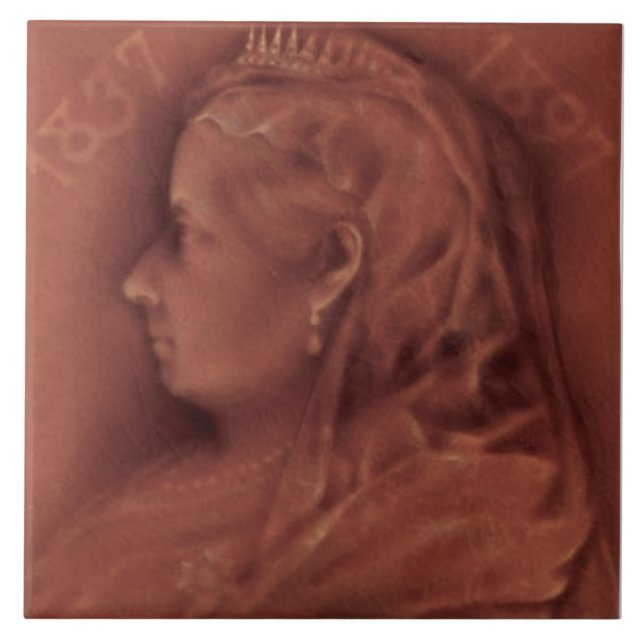 Rare Mauve Queen Victoria 1837-1897 Commemorative Ceramic Tile (Front)