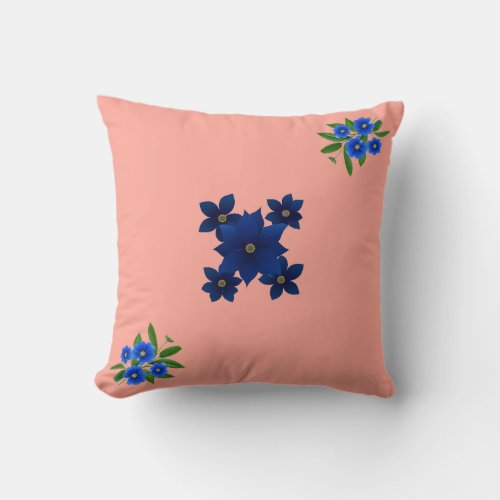 Rare pink throw pillow with blue flower print