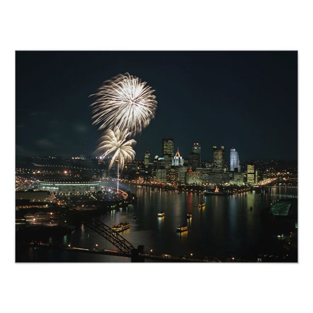 RARE-Pittsburgh at Night With Fireworks Photo Print (Front)