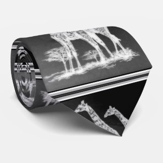 Rare Retro African Giraffes in Black/White Design Neck Tie