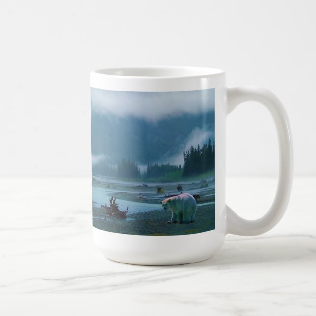 Rare Spirit Bear and Misty BC River Coffee Mug (Right)