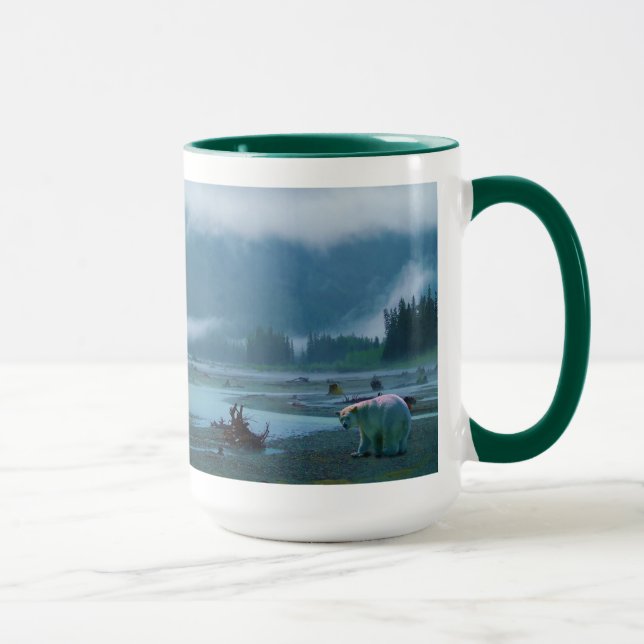 Rare Spirit Bear and Misty BC River Mug (Right)