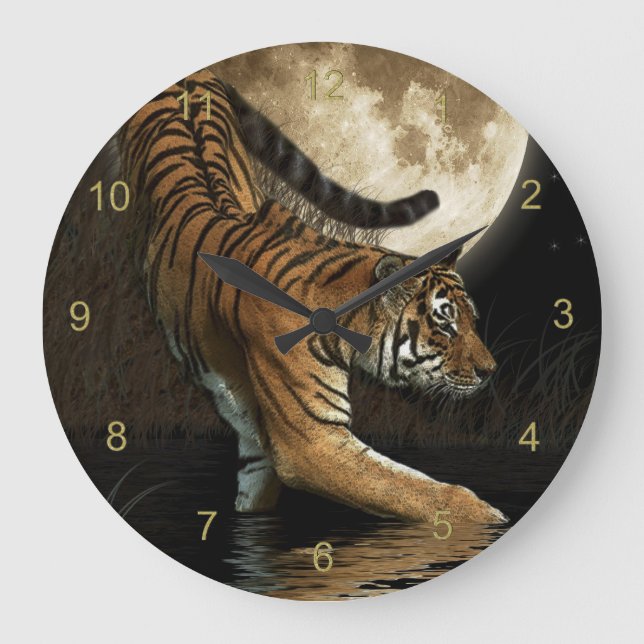 Rare Tiger & Moon Big Cat Animal-Lover Wall Clock (Front)