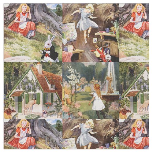 Rare Vintage Alice in Wonderland Drawing Fabric