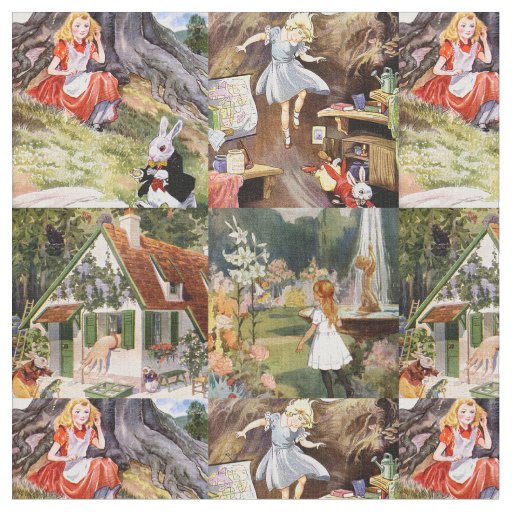 Rare Vintage Alice in Wonderland Drawing Fabric